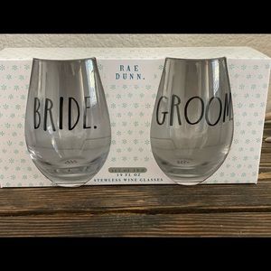 Rae Dunn Bride & Groom wine glasses